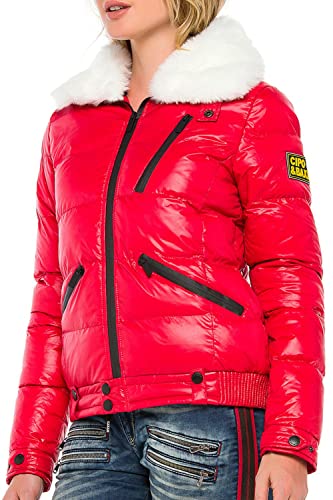 Cipo & Baxx Damen Winterjacke Steppjacke Kunstfellkragen Outdoorjacke Warm Design Gelb S