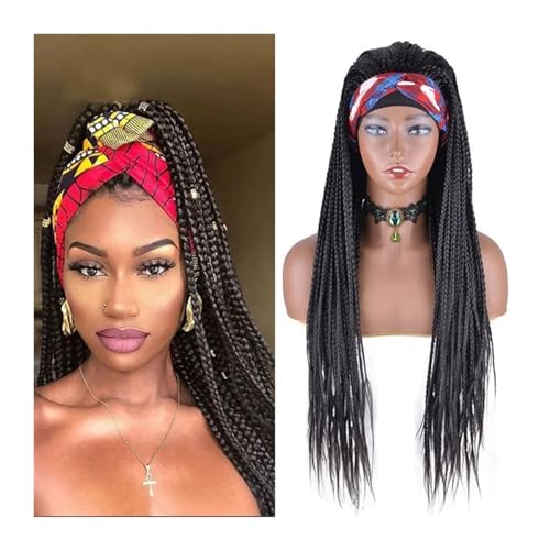 Perücken für Frauen Perücken for Afro-schwarze Frauen, lange gerade synthetische geflochtene Zöpfe, 66 cm, hochwertige synthetische Twist-Zöpfe für den täglichen Gebrauch(Headband 1B)