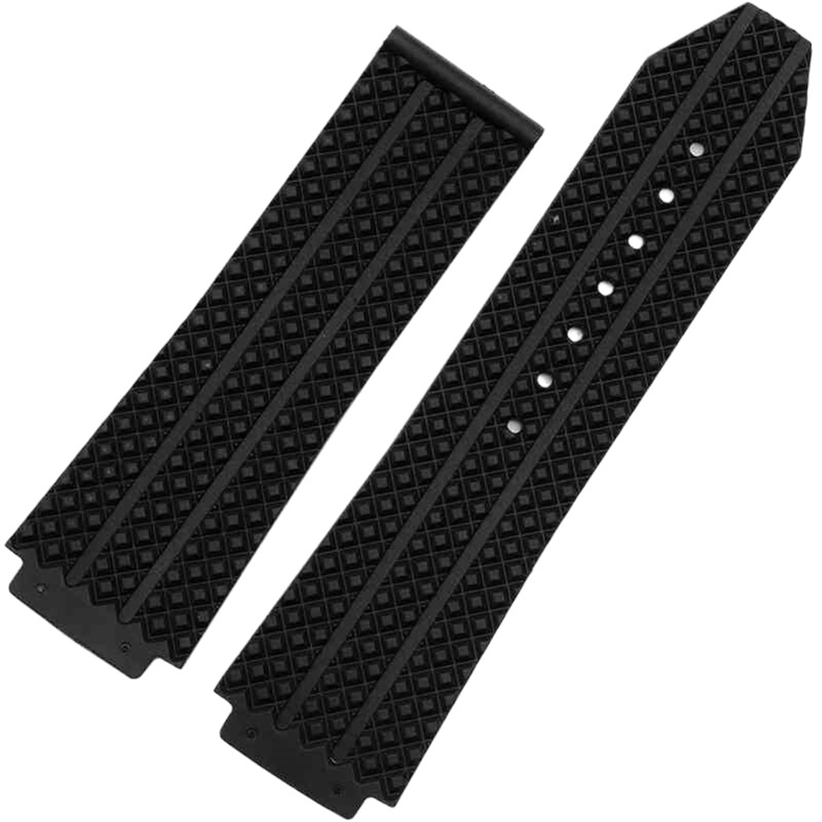 BANDKIT Uhrenarmband aus Silikonkautschuk, 25 x 19 mm, 25 x 17 mm, für Hublot-Armband für Big Bang Watch, Schmetterlingsschnalle, Logo-Werkzeuge, Schwarz, With rose buckle, Achat