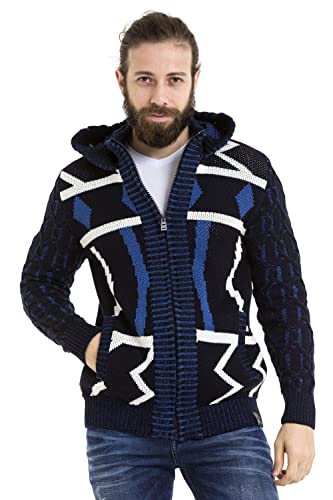 Cipo & Baxx Herren Strickjacke Cardigan Kapuzenpullover Hoodie Sweatjacke CP256 Dunkelblau XXL