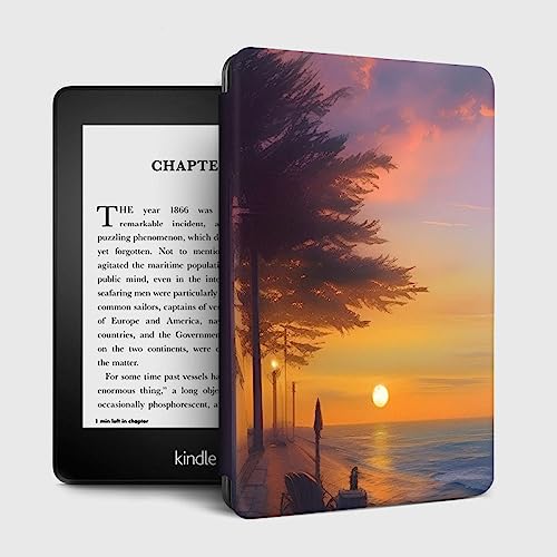 MeiLiSis Cover Kunstleder Für Kindle Oasis 10. Generation Ab 2019/9. Generation 2017 Flip Case – Buchstil Veganer Lederschutz Kindle Oasis 9/10Th (2017/2019) Strand Sonnenuntergang