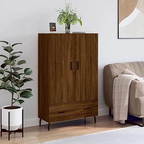 CCCINER Highboard Braun Eichen-Optik 69,5x31x115 cm Holzwerkstoff,Modernes und geräumiges Highboard mit HolzwerkstoffKorpus und Metallbeinen für Wohnzimmer