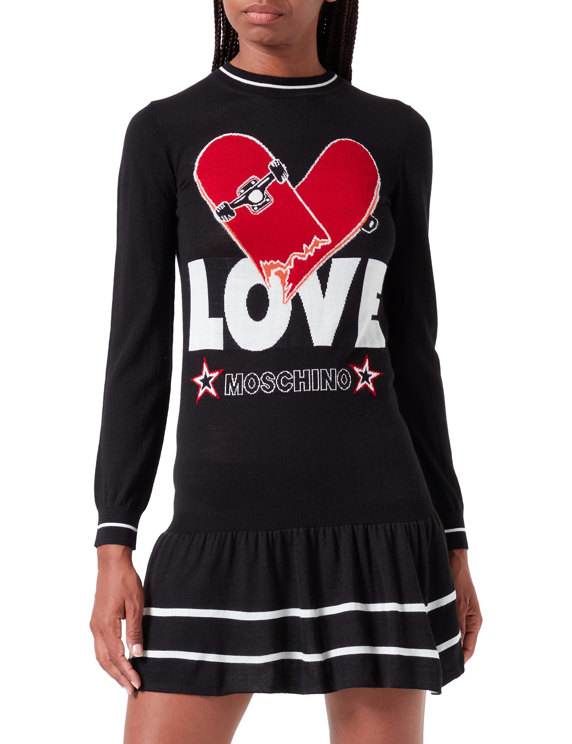 Love Moschino Damen Long-sleeved in Blended Wool Dress, Schwarz, 40 EU