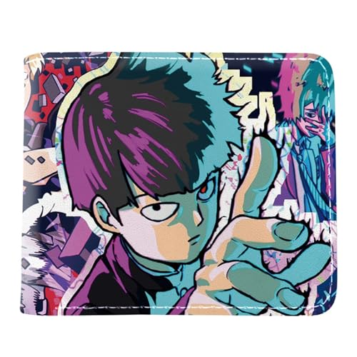 RYNDEX M-ob Psyc-ho 100 Anime Geldbeutel, Schmale Bi-Fold Kleines Portemonnaie, PU-Leder Geldbörse Brieftasche Wallet, für Teenager und Junge Mädchen(Color:Multicolor 2)