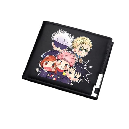 RYNDEX Jujut-su Kais-en Brieftasche Anime, Schmale Bi-Fold Geldbeutel Klein Damen, PU Leder Münzbörse Wallet mit Sichtfenster(Color:Black 5)