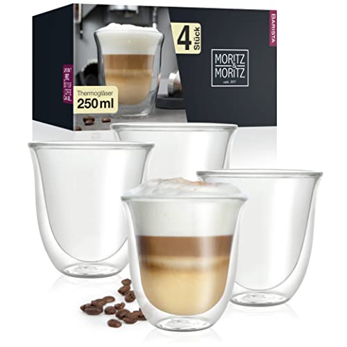 Moritz & Moritz Napoli 4 x 250 ml Doppelwandige Gläser - Thermogläser für Cappuccino Tee Heiß- und Kaltgetränke - spülmaschinengeeignet