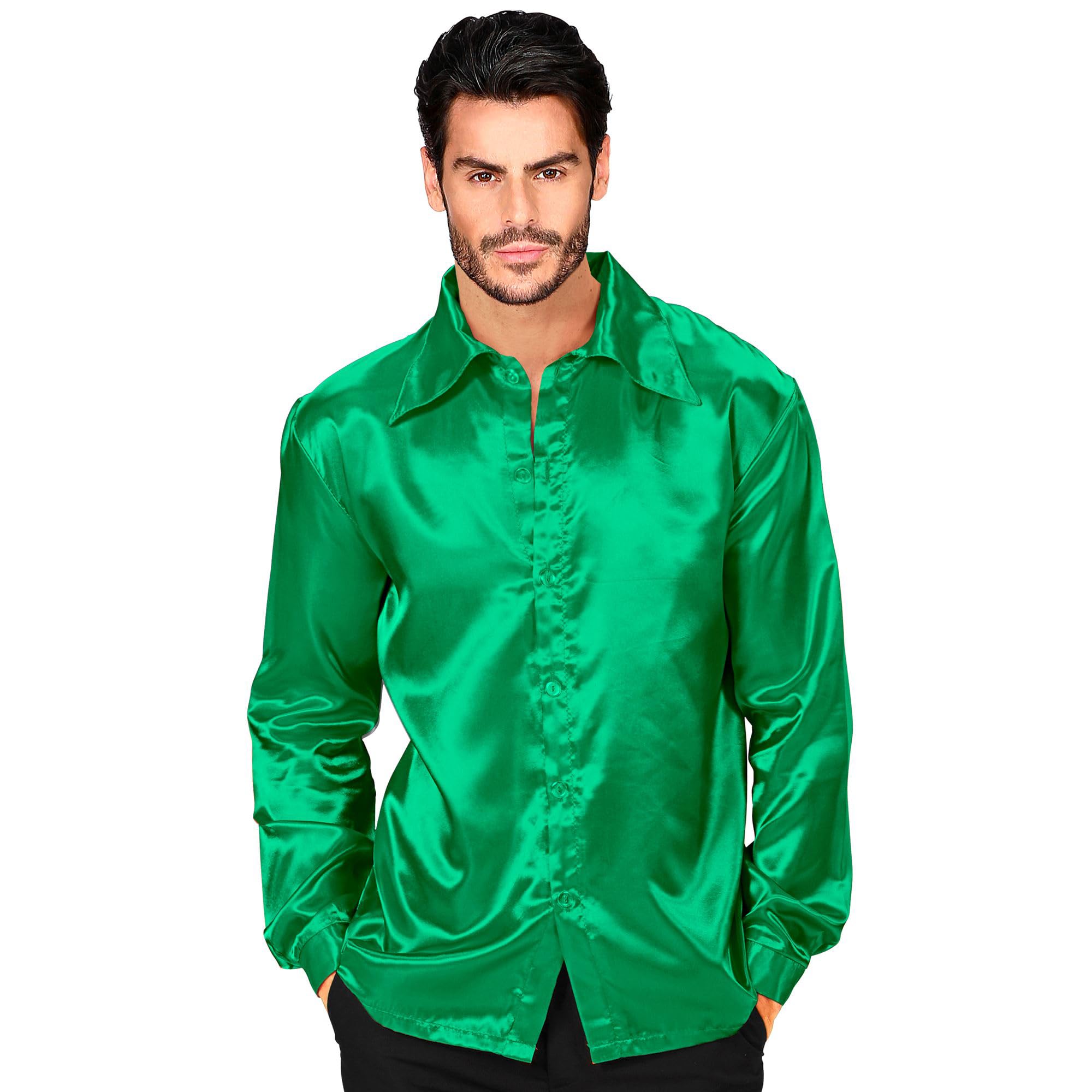 W WIDMANN MILANO Party Fashion - Satin Hemd für Herren, 70er Jahre Disco Fever, Retro Style, Schlagermove, Party Shirt