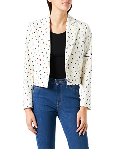 Love Moschino Womens Allover Mini Hearts Twill Viscose Spencer Jacket, F.BCO SCRI.Nere, 40