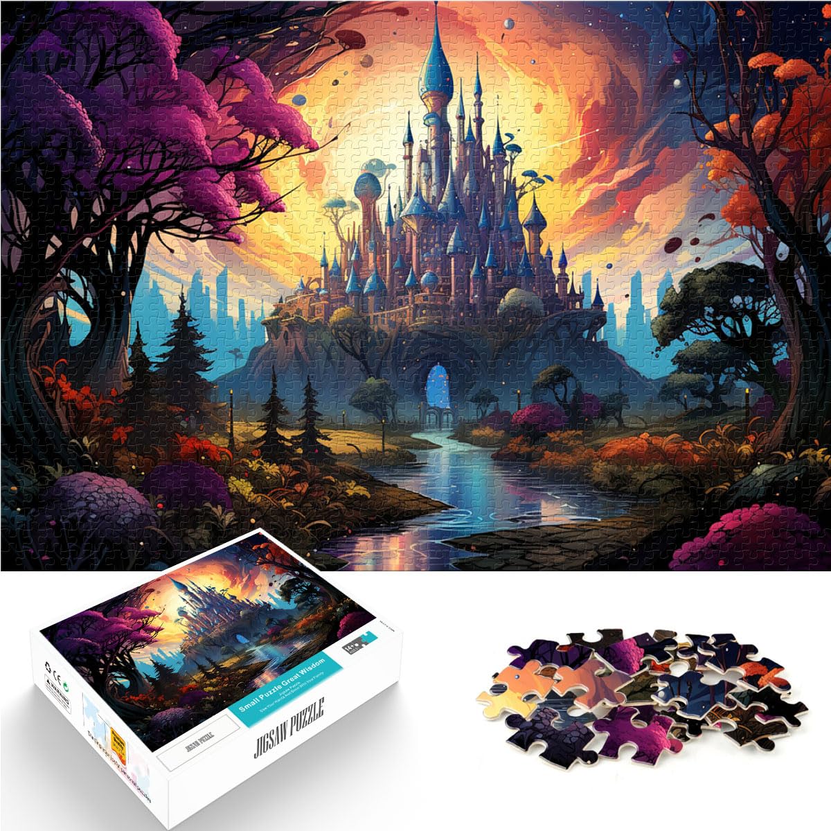 Puzzlespiel Bunter Psychedelischer Palast 1000-teiliges Puzzlespiel Holzpuzzle Familienspiel zum Stressabbau Schwieriges Herausforderungspuzzle 1000 Teile (50 x 75 cm)