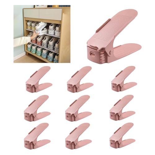 LFLIFENG Schuhschlitz-Organizer, verstellbar, platzsparend, doppelstöckige Schuhstapler für Regal, Schrank, Boden, Rosa, 20 Stück