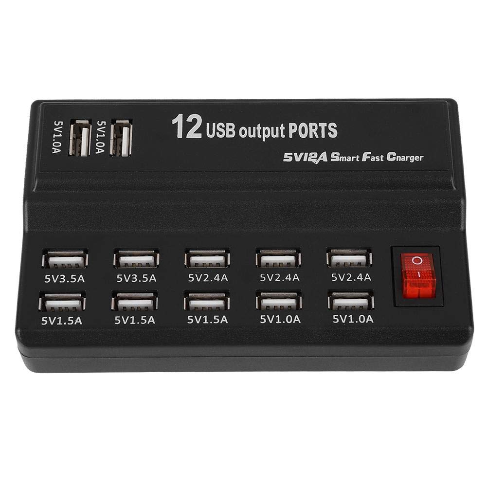 Garsent USB Ladegerät 12 Port 5V 10A Eingang Multi USB Ports Ladestation für ,,Tablet und andere Android Geräte (schwarz)(EU 110-240V)