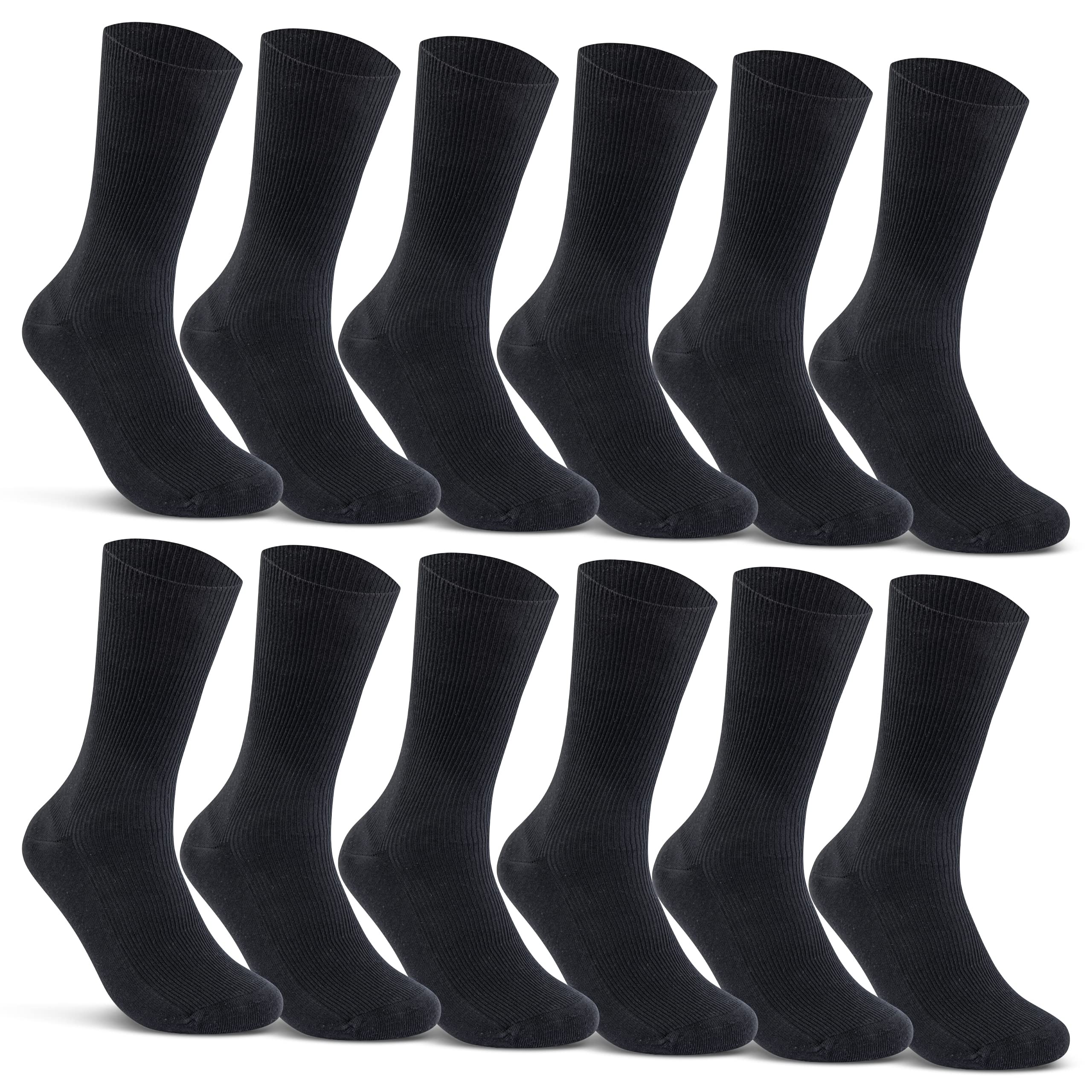 12 Paar Socken ohne Gummidruck 100% Baumwolle Damen & Herren Diabetiker Socken 11000 WP (39-42, Schwarz)