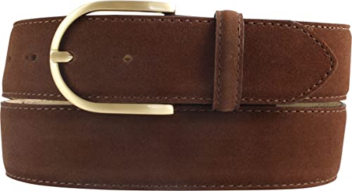 BELTINGER Damen-Gürtel aus Veloursleder 4 cm | Velour-Gürtel für Damen 40mm | Wildleder-Gürtel 4cm mit goldener Gürtelschnalle | Tabac 85cm