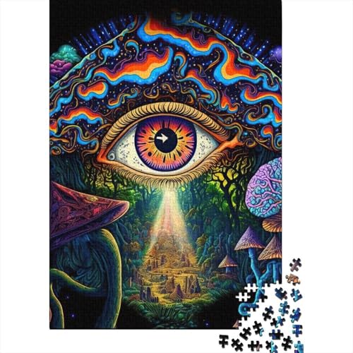 Psychedelische Holzpuzzles, Puzzles für Erwachsene, Teenager, Erwachsene, 500 Teile, Puzzle, Entspannungspuzzles, Spiele, Denksportaufgaben (Größe 52x38cm)