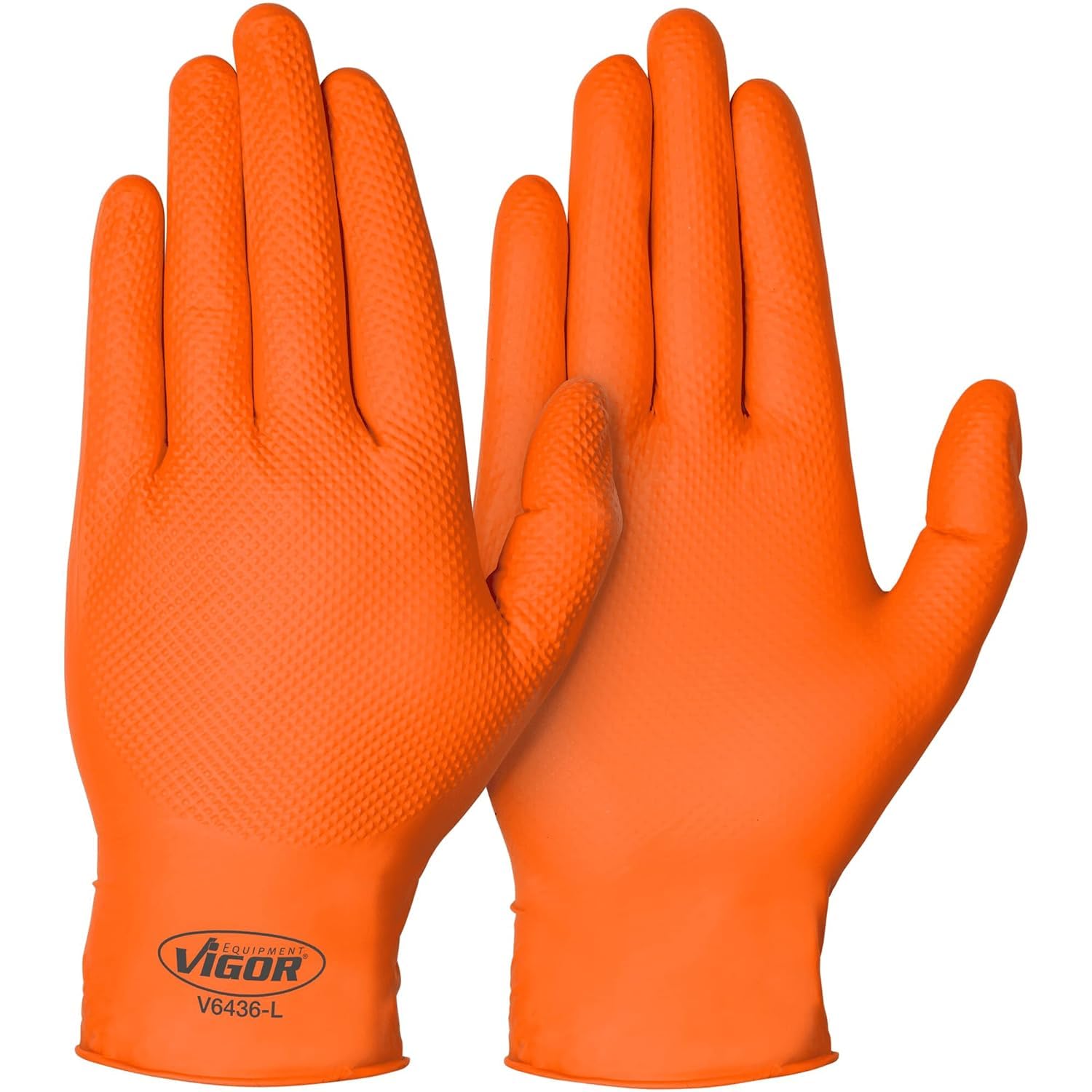 ViGOR Nitril Handschuhe V6436-L 100er Pack I ausgezeichente Haftung, Rutschfest auch im Umgang mit Öl, Fett, Chemikalien und Schmutz I Touchscreen Handschuhe I Farbe: Orange, Größe 9 (L)