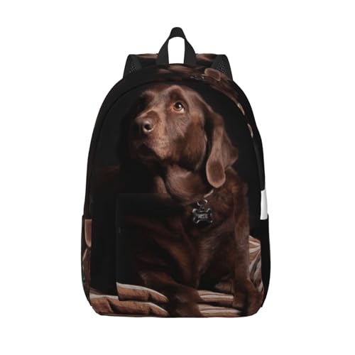 DENMER Lässiger Stil, leichter brauner Labrador Retriever Canvas-Rucksack, Schultasche, Reise, Tagesrucksack, Schwarz , S