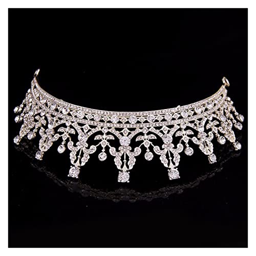 AIHEDOUJ Haarschmuck Silberfarbene Kristall-Tiara-Krone für Hochzeit Braut Haarschmuck Frauen Königin Krone Hochzeit Haarschmuck (Größe: Silber) Stirnbänder (Größe: Gold)