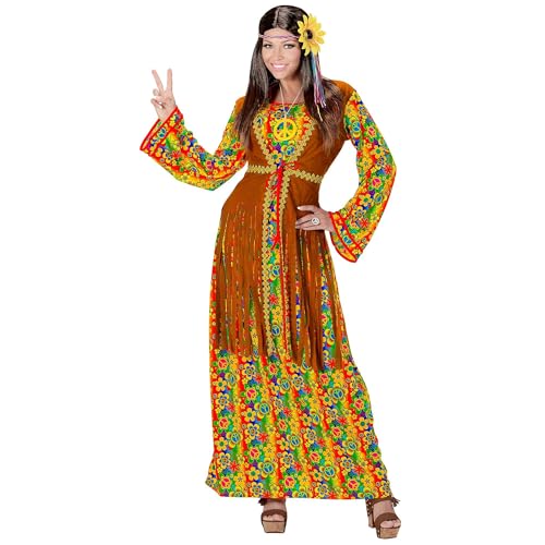 Widmann 06849 - Kostüm Hippie Woman, Kleid mit Weste, Kette mit Peace-Zeichen, Flower Power, Karneval, Mottoparty