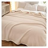 Dxcaicc Super weiche Flanelldecken, strukturierte Fleecedecke, Kuscheldecke für die Couch, leichte Plüschdecke, waschbare Fuzzy-Decke für Couch, Sofa, Büro,Beige,150 * 200cm