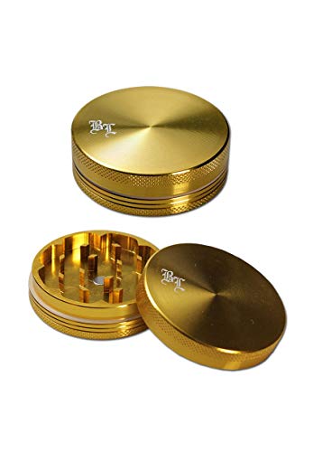 Black Leaf BL Grinder Mini 2-teilig Alu beschichtet Crusher Metall scharf Kräuter Mühle mit Gravur Aluminium kein Plastik (Gold, Ø55mm)