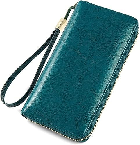 VSULZVNU Kartenetuis für Damen, echtes Leder, Damen, Clutch, Reißverschluss, Münzbörse, Kartenhalter, Zertifikat, Damen-Armband, Handtasche (Farbe: Schwarz), Blau