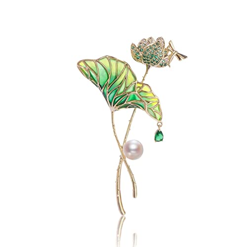 AIHEDOUJ Pond Moonlight Pearl Leaf Brosche Weibliche Emaille Sommer Temperament Anzug Zubehör Pin