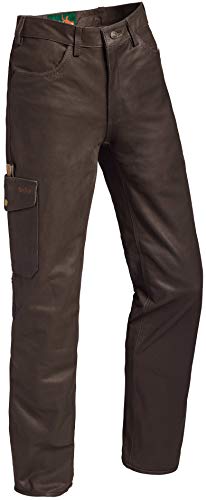 La Chasse Lederhose aus Büffelleder mit Beintasche für Damen strapazierfähig Trachtenhose Büffellederhose Jagdlederhose Damenhose mit ausknöpfbarem Innenfutter (40 (Damengröße), Braun)