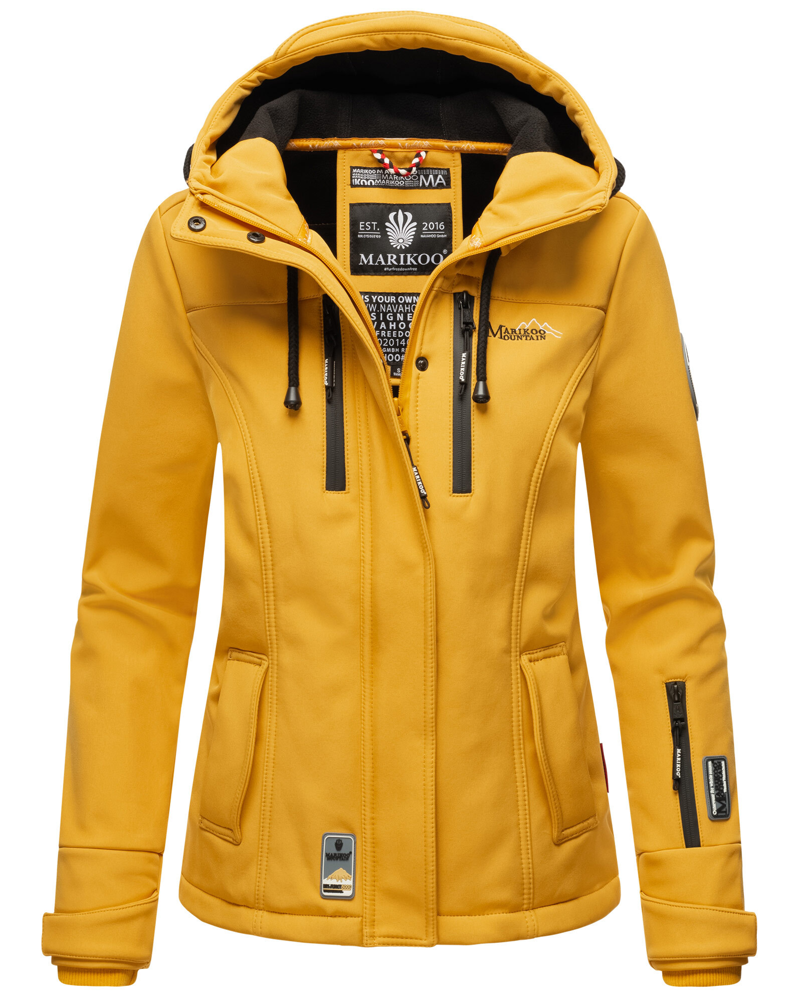 MARIKOO Damen Softshelljacke Übergangsjacke mit Kapuze Kleinezicke Amber Yellow Gr. M