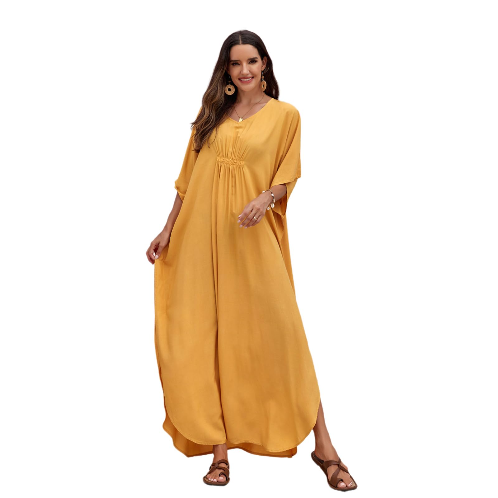 LIbgiubhy Damen Strand-Kaftan-Kleid, kurzärmelig, Badeanzug, volle Länge, Strand-Kaftan-Kleid