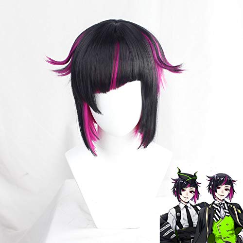 LINLINCD Cosplay wig Twisted-Wonderland Lilia Vanrouge Cosplay Perücken Schwarz Lila Gemischte kurze hitzebeständige synthetische Haarperücke für Karneval Halloween