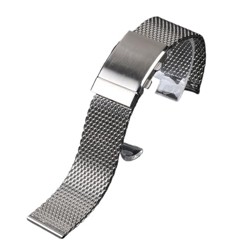 THBGTCNQ Edelstahl Mesh Armband 18mm 20mm 22mm Universal Metall Geflochtenes Armband 316L Stahl Faltschließe Einstellbar(18mm)