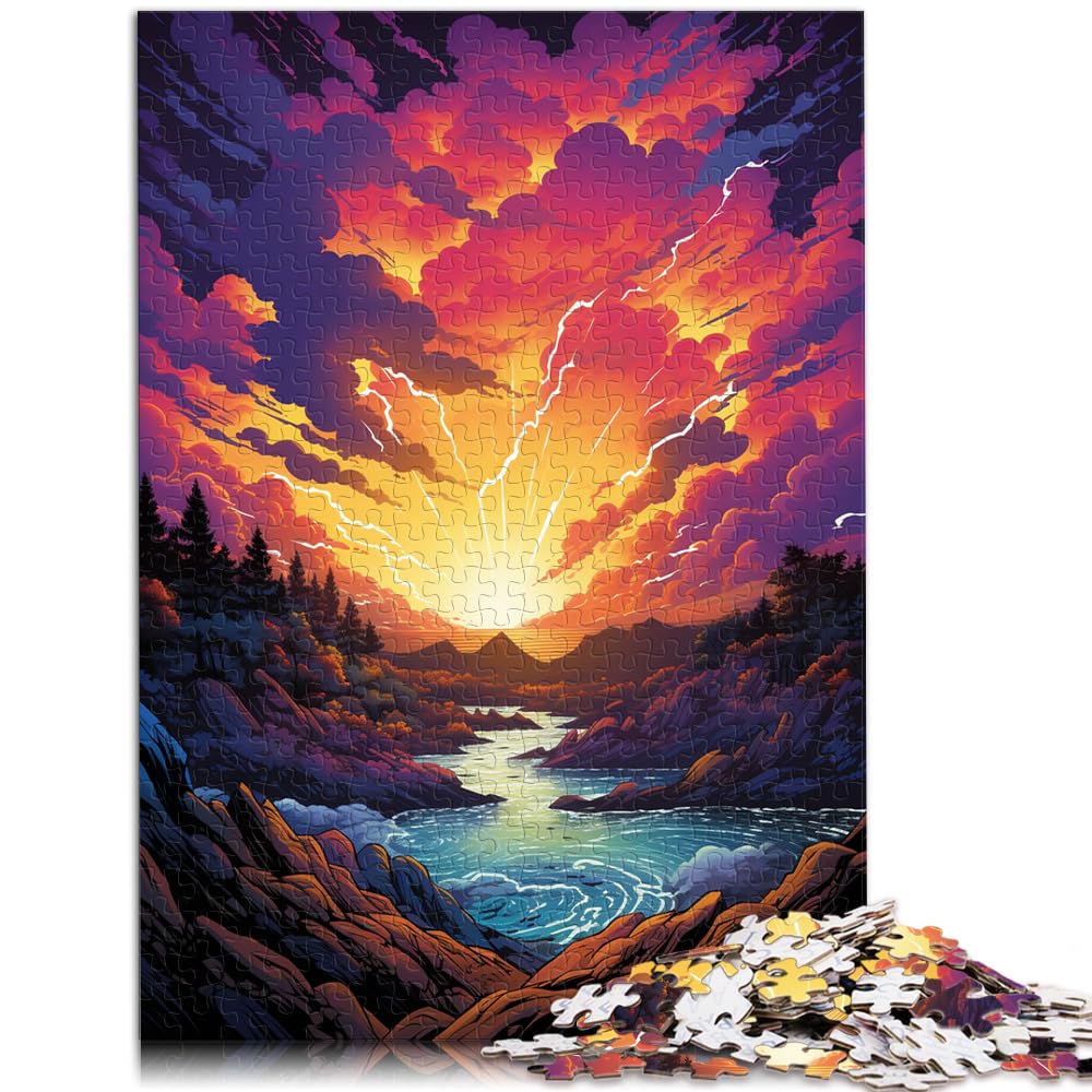 Spielzeug-Puzzle, farbenfrohe psychedelische Sonnenuntergangslandschaft und das Puzzle 1000 Teile für Erwachsene, Holzpuzzle, Familienunterhaltungsspielzeug, 1000 Teile (50 x 75 cm)