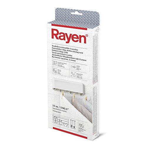 Rayen | Ausziehbarer Wäscheständer | 3 unabhängige Seile | automatische Aufwicklung der Seile | Wäscheständer für Innen und Außen | Aufhängefläche 15 cm | 28,5 x 11,5 x 3,5 cm