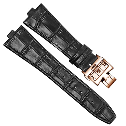 SCRUBY Echtes Leder -Uhrband für Vacheron Konstantin ÜBERSEE Serie 450 0V 5500V P47040 Edelstahlschnalle 25 * 8 mm Männer Uhrengurt(Black-rosegold-B)