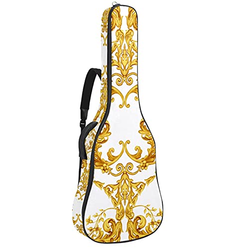 Gitarrentasche Gig Bag Gepolsterte Wasserdicht Gitarrenhülle für Akustikgitarre 40/41 / 42 zoll Goldgelbes Mandala weiß 108.9x42.9x11.9 cm