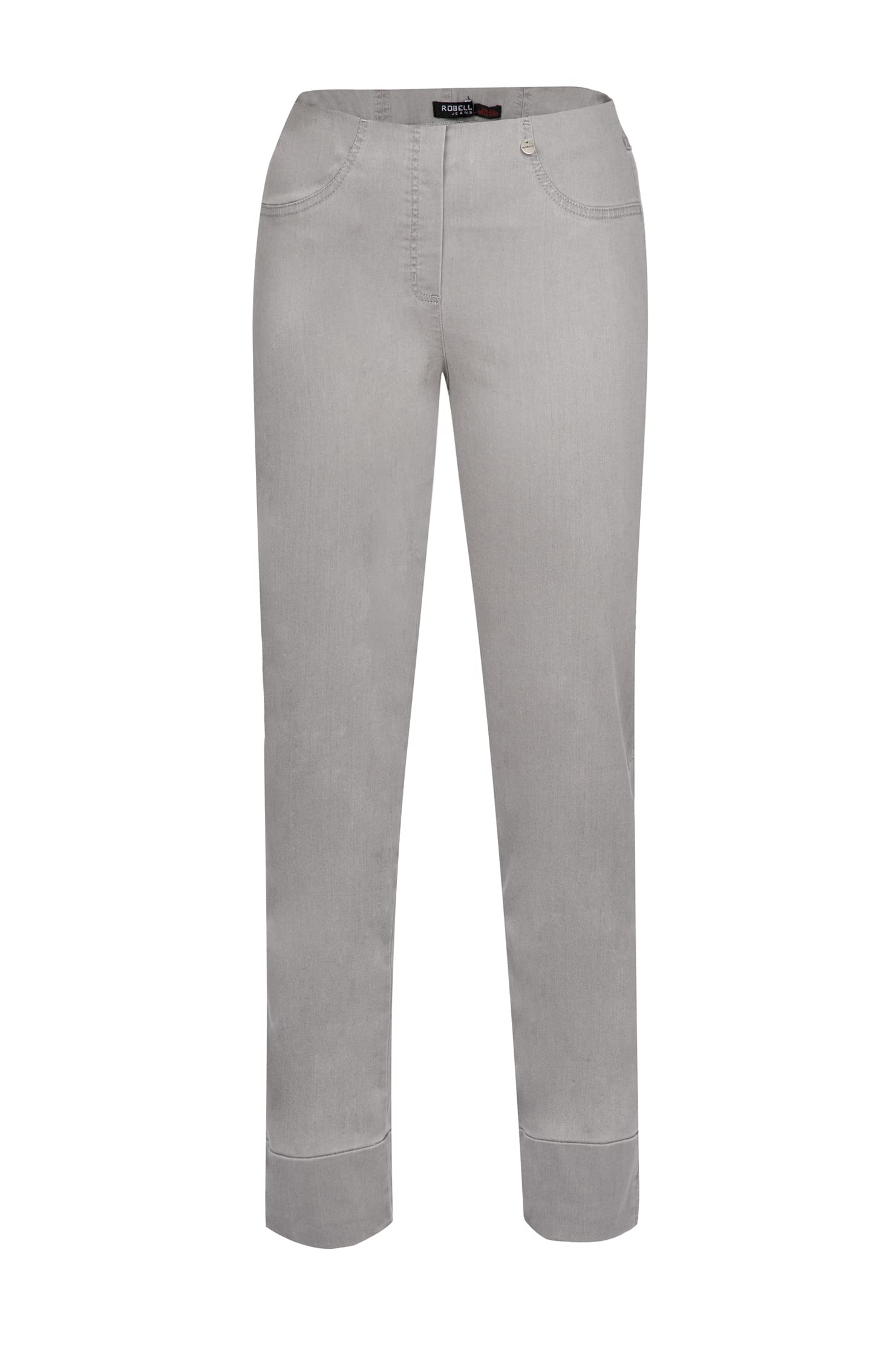 Robell Style BELLA09-7/8 Damen Jeans Straight - Jeanshose Damen high Waist - Stretch Jeans Hose mit Aufschlag und Gesäßtaschen - Bitte Zwei Größen Kleiner bestellen - Light Grey, 40