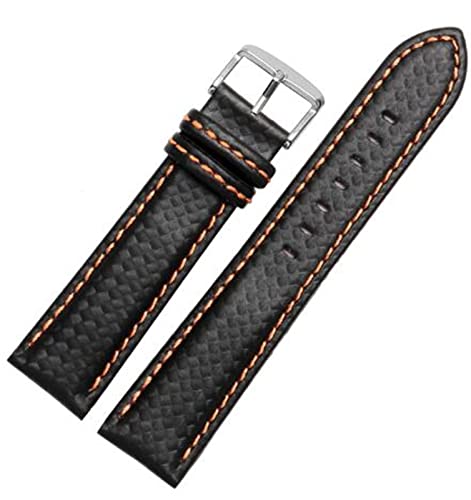 YIHANSS 18mm 20mm 21mm 22mm 23mm Orange Nähte Carbonfaser Herren schwarz rot Echtleder mit silberner Schließe Uhrenarmband