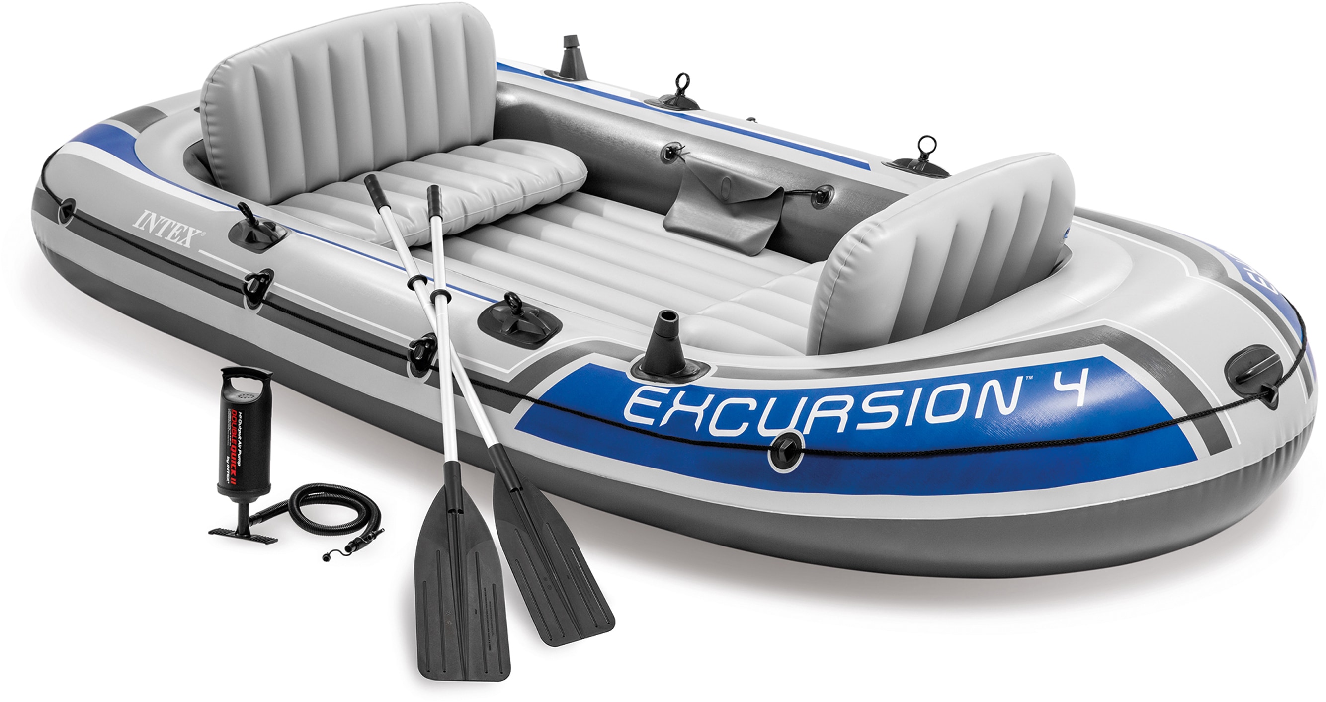 Intex Schlauchboot "Excursion 4", (Set, mit 2 Paddeln und Luftpumpe)