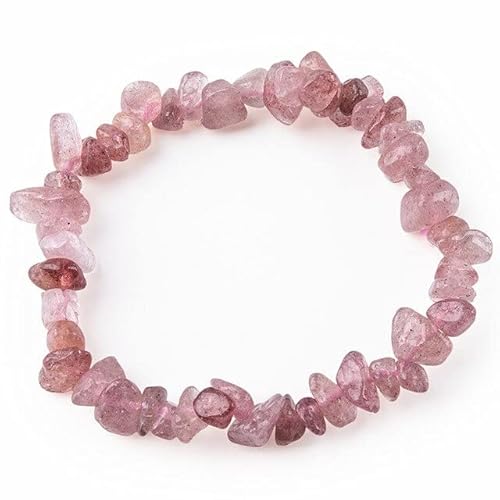 AIHEDOUJ 7 Farbe natürliches Mineral lila Kristall rosa Kristall Kies zerkleinert Stein Armband Mode Frauen Zubehör-Erdbeerkristall