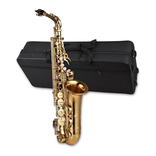 Eb-Altsaxophon, Messing Lackiertes Altsaxophon-Blasinstrument Mit Tragetasche, Handschuhe, Riemen, Eb-Saxophon-Zubehör Anfänger saxophon