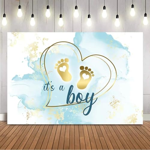 Es ist EIN Junge Hintergrund Goldene kleine Füße Geschlecht Enthüllen Foto Hintergrund Blau Marmor Herz Baby Party Thema Party Dekoration Requisiten 300x200cm