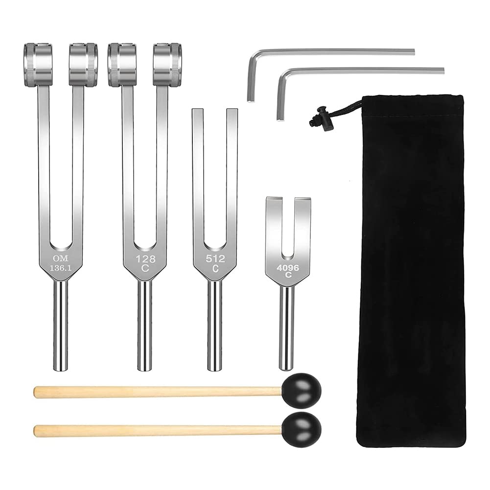 Naugan Stimmgabel-Set (128Hz, 136,1Hz, 512Hz,4096Hz) Von Stimmgabeln mit Reflexhammer für die Heilung Von -Set Musical