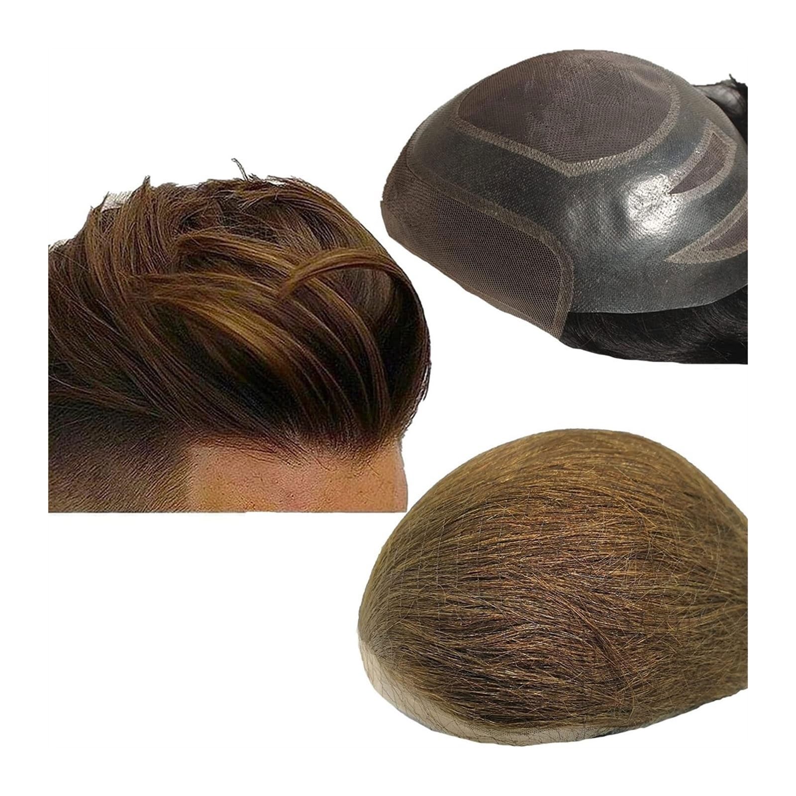 Toupet für Männer 100% Echthaar-Toupet for Männer, Haarprothese, Herren, Schweizer Spitzenfront, mit PU rundherum, Haarersatzsystem Männer Haarersatzsystem(Light brown)