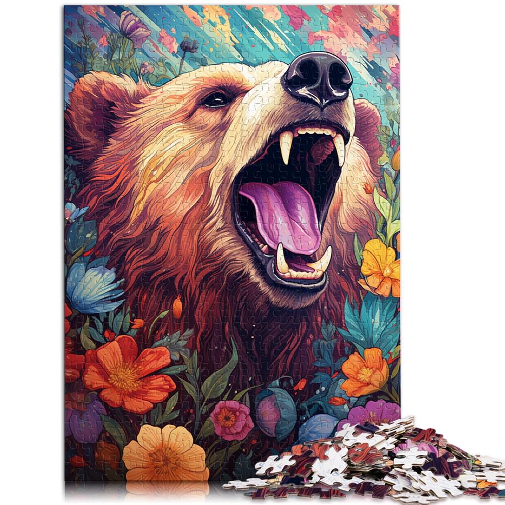 Puzzles für farbenfrohe psychedelische Gartenbären-Puzzles 1000 Teile für Erwachsene aus Holz, zum Stressabbau, schwierige Herausforderung, 1000 Teile (50 x 75 cm)