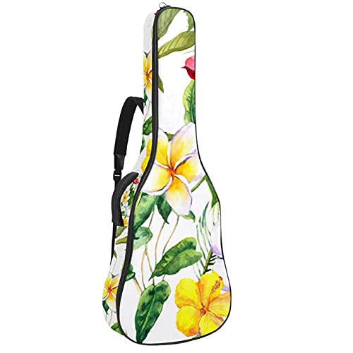 Wasserfeste Oxford Cloth Double Stitched Padded Straps Gig Bag Gitarrentragetasche für 40 41 42 Zoll Acoustic Classic Folk Guitar ， Gelbe Blume weiß