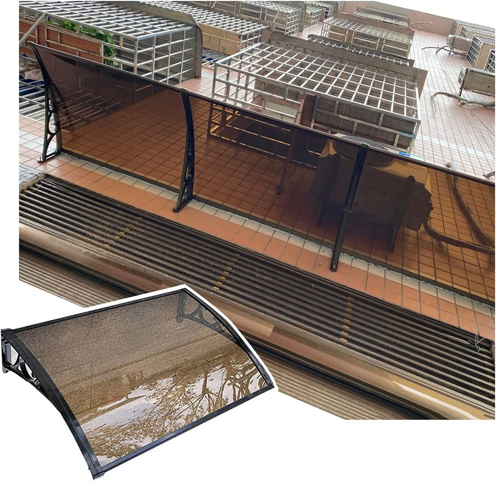 Vordach für Haustür, Veranda-Markise, Terrassenfenster-Regenschutz mit braunem Polycarbonat und Aluminiumrahmen, für Sonnenschutz im Freien, Regen- und Schneeschutz, Windbeständigkeit, Schwa