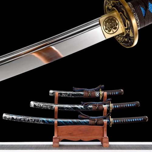 MAUXpIAO sword Samurai Sword 3 Piece Set Sharp Katana Hand Forged High Manganese Steel Gift Decoration and Outdoor Survival scharf/A/103cm