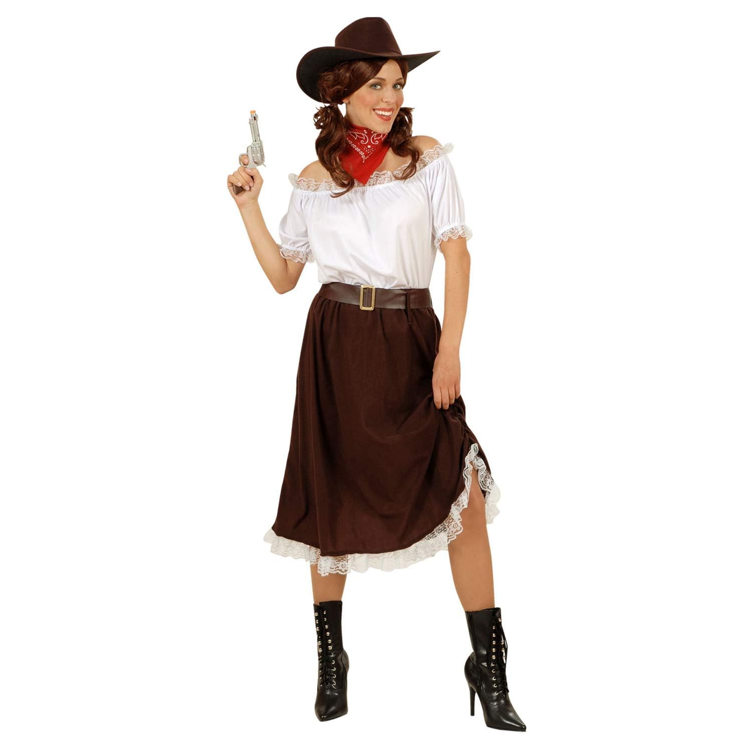 Widmann - Kostüm Cowgirl, Bluse, Rock, Gürtel und Hut, wilder Westen, Karneval, Mottoparty