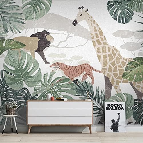 XLMING Tier Bananenblatt Löwe Alte Giraffe Wandfarbe Küche Esszimmer Arbeitszimmer Wohnzimmer TV Hintergrund Wand 3D Tapete-430cm×300cm