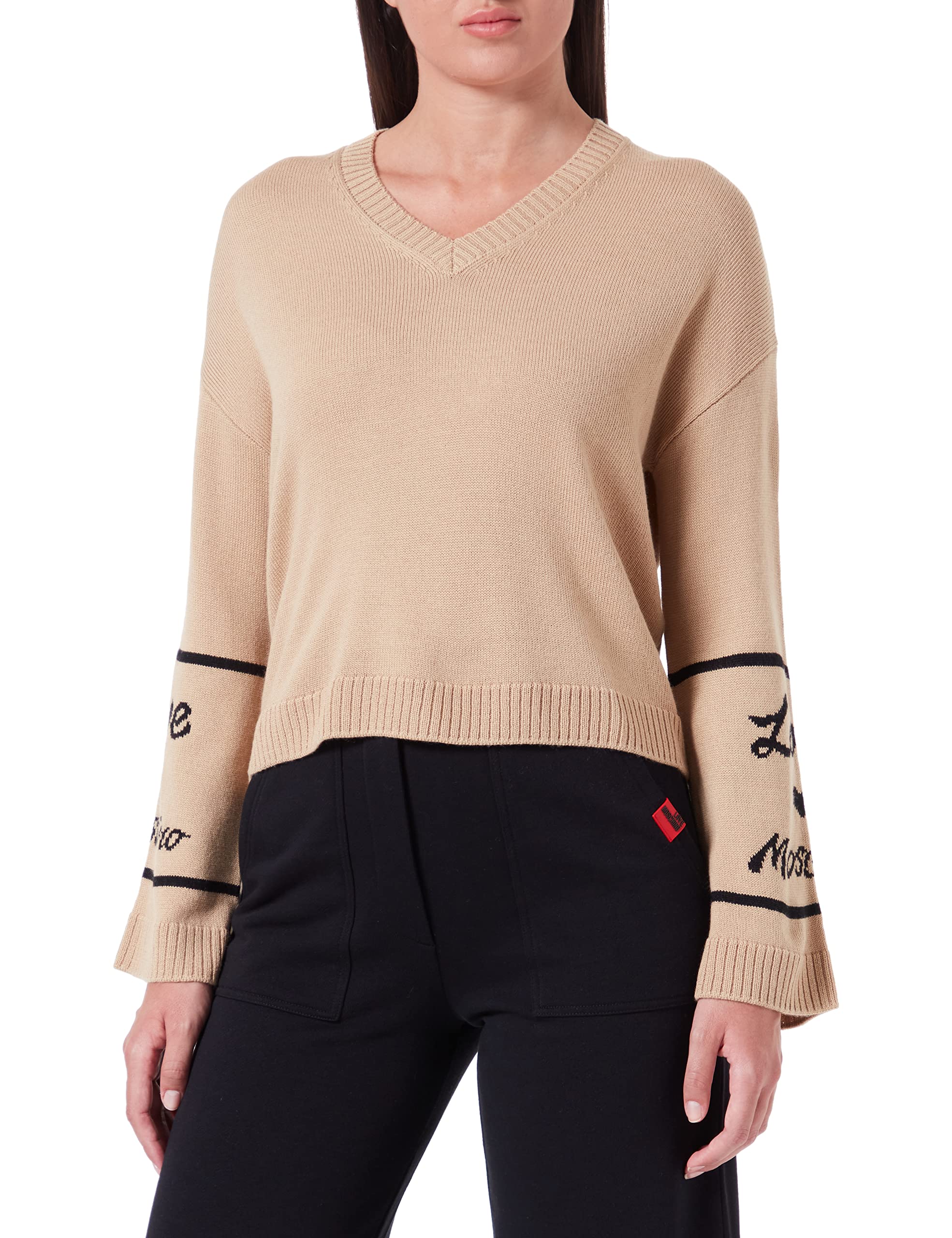 Love Moschino Damen V-neck pullover, Melange Rust Light Brown, 40 EU